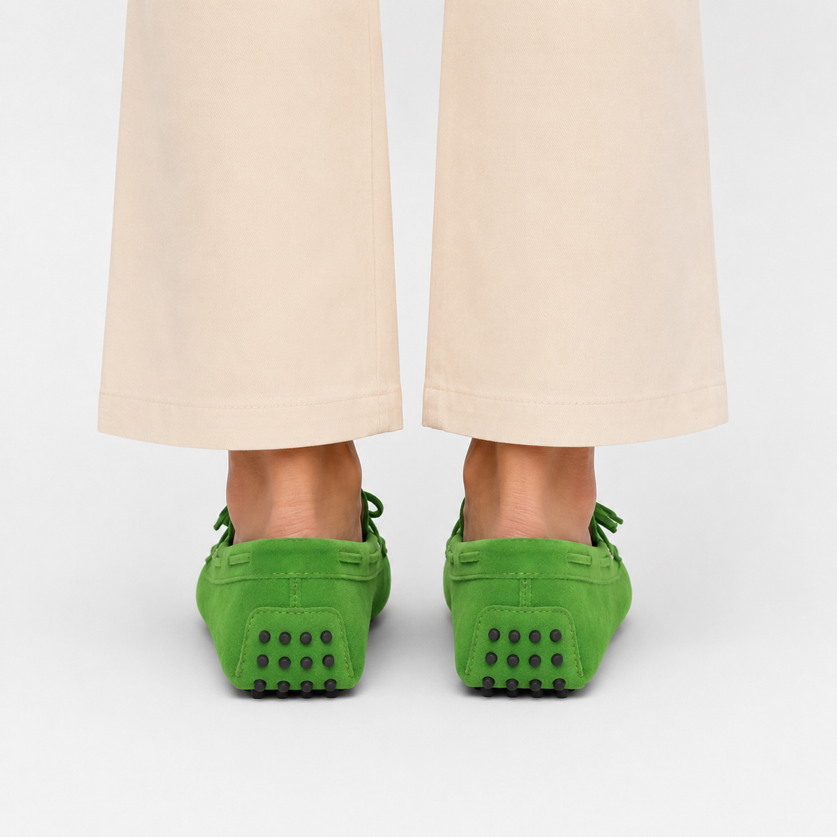 Mocassin Vert En Cuir De Vache