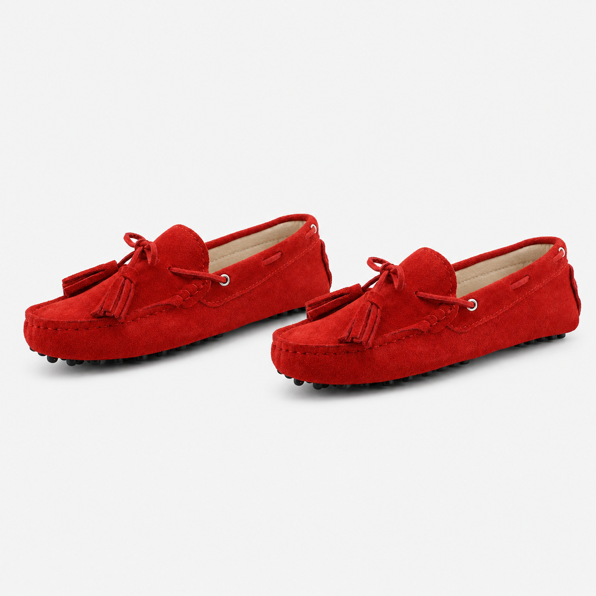 Mocassin Cuir Véritable Rouge
