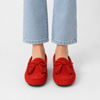 Mocassin Cuir Véritable Rouge