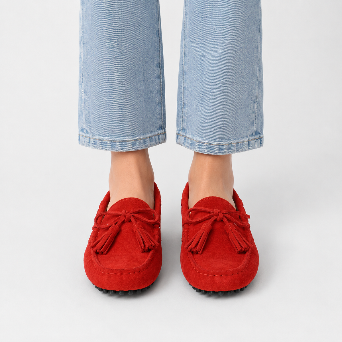 Mocassin Cuir Véritable Rouge