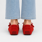 Mocassin Cuir Véritable Rouge
