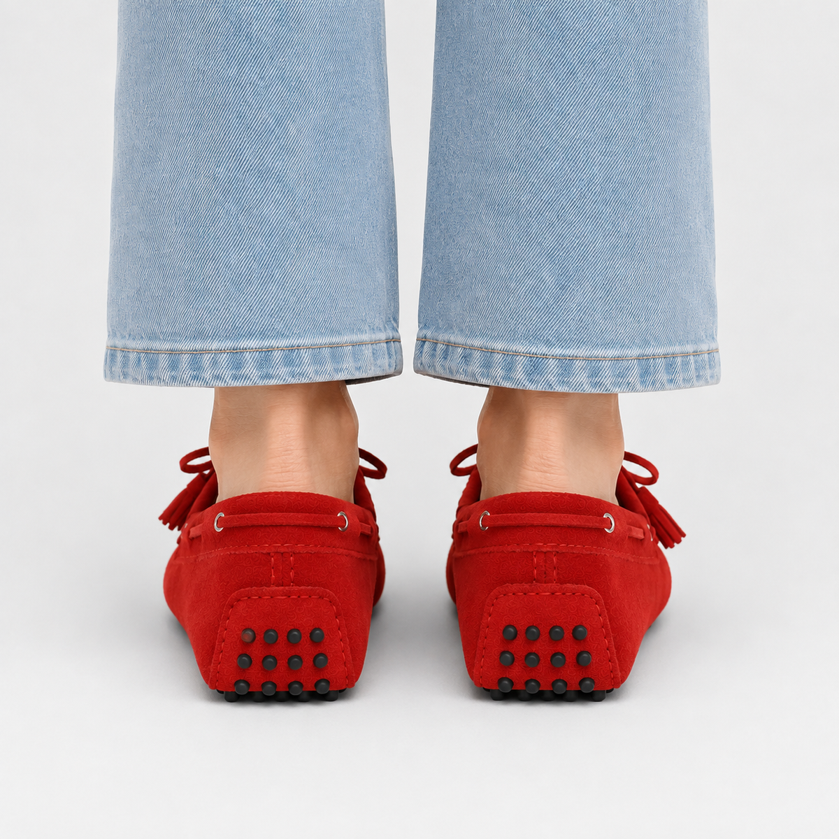 Mocassin Cuir Véritable Rouge
