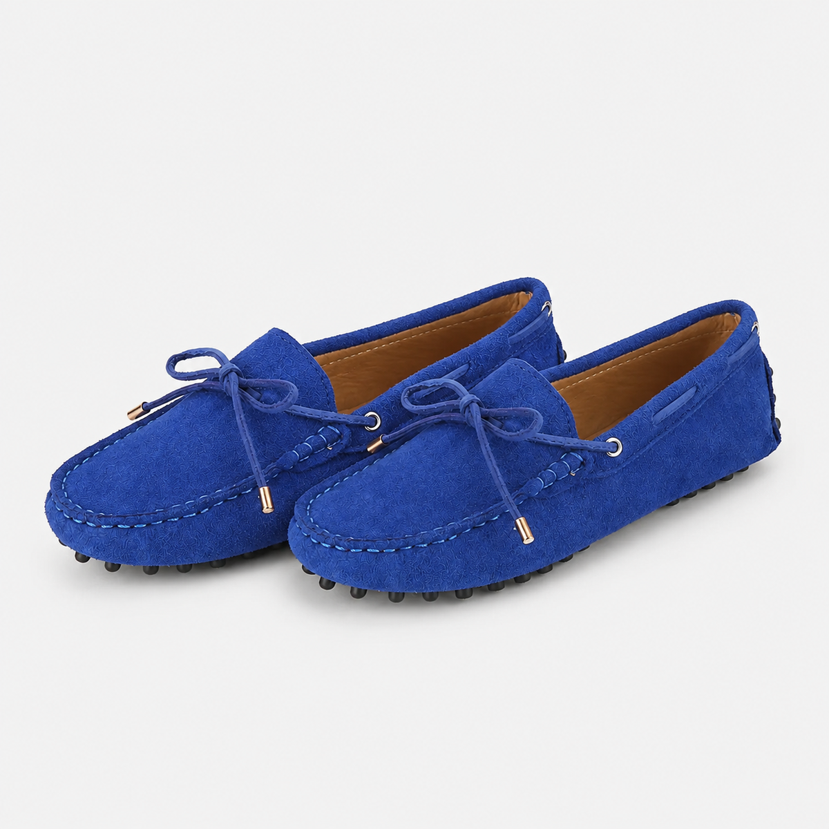 Mocassin Bleu En Cuir De Vache