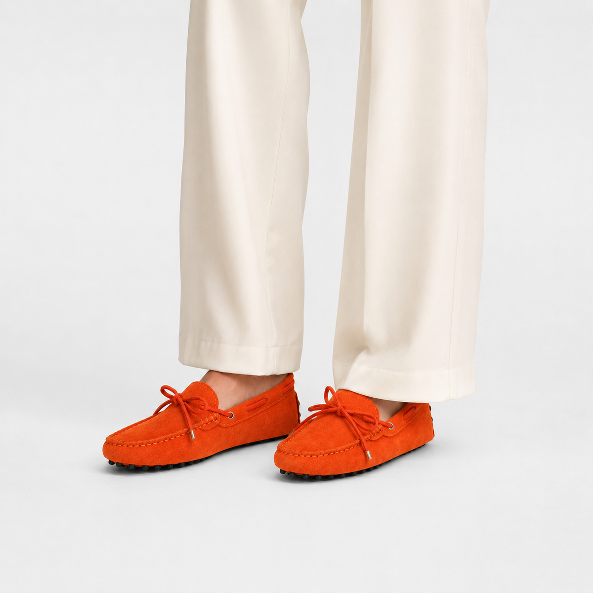 Mocassin Orange Cuir Véritable