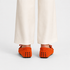 Mocassin Orange Cuir Véritable