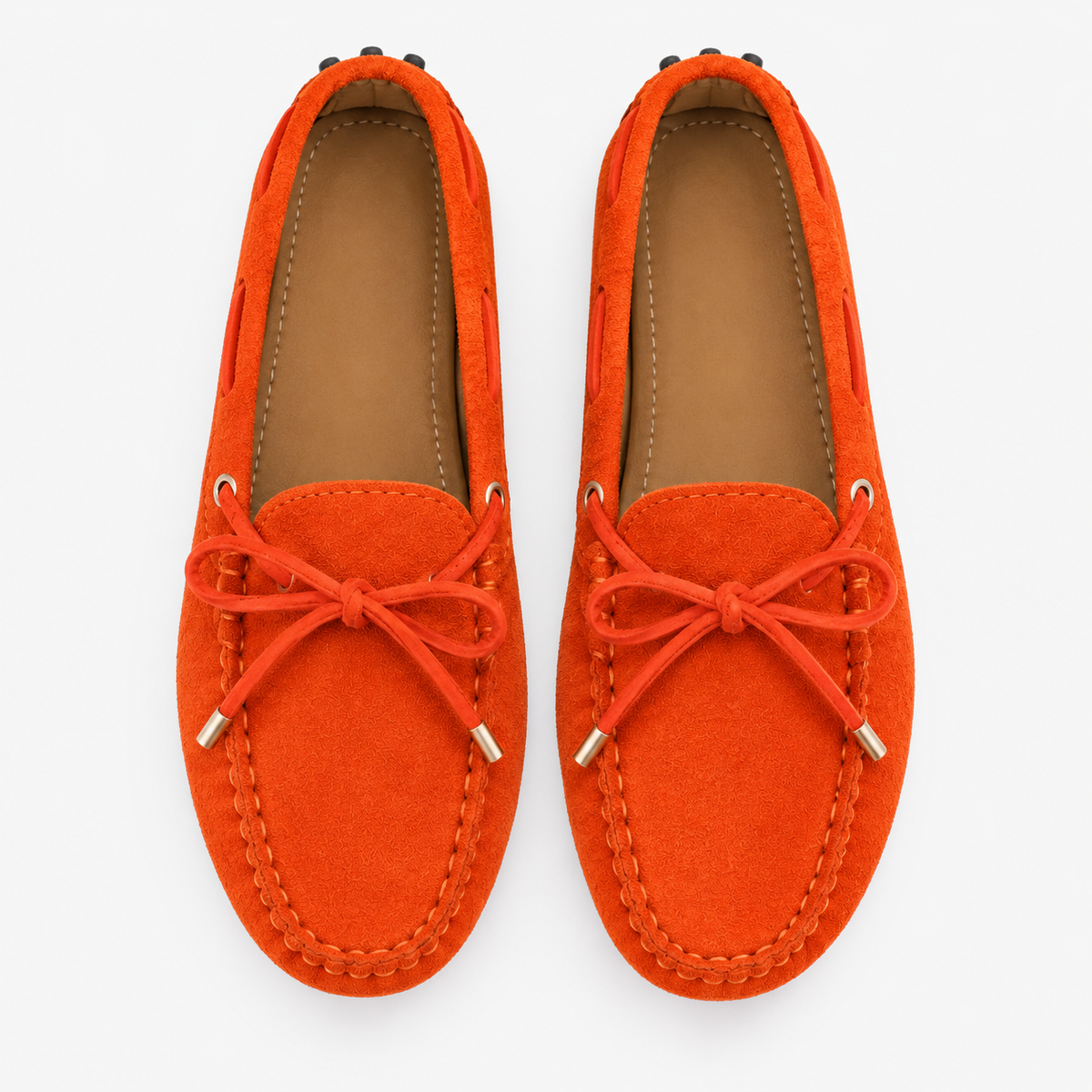 Mocassin Orange Cuir Véritable