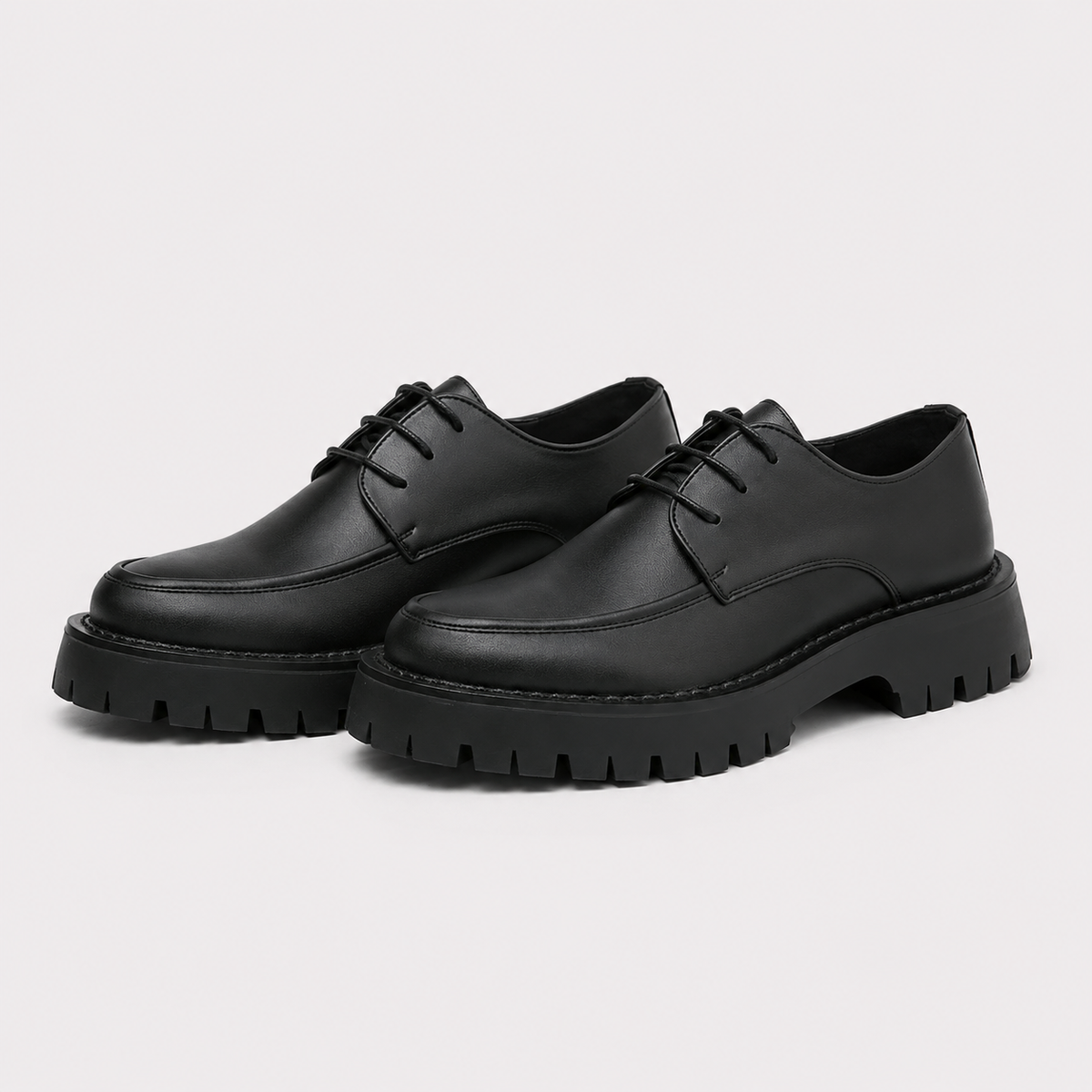 Derbies homme noirs en PU à plateforme crantée