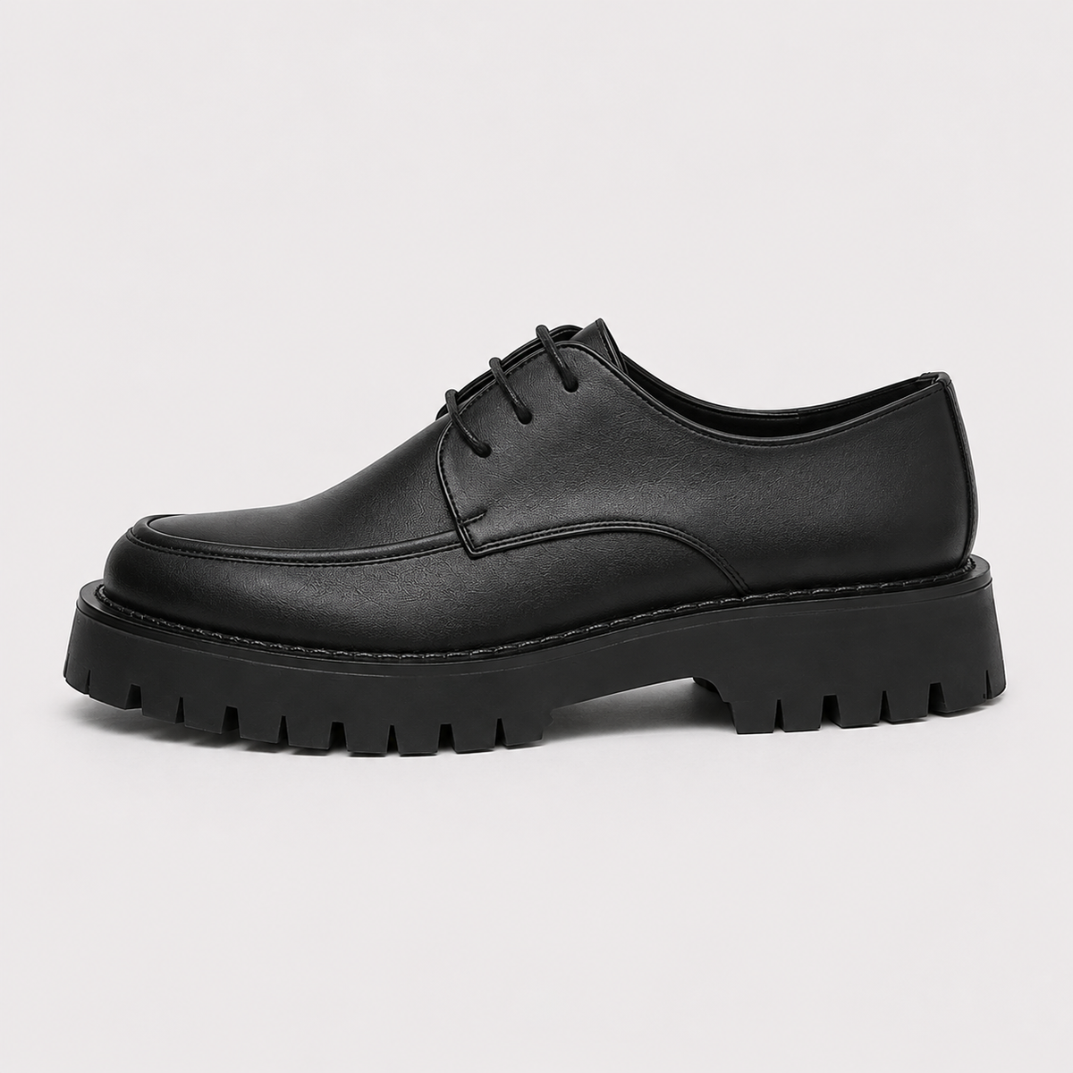 Derbies homme noirs en PU à plateforme crantée
