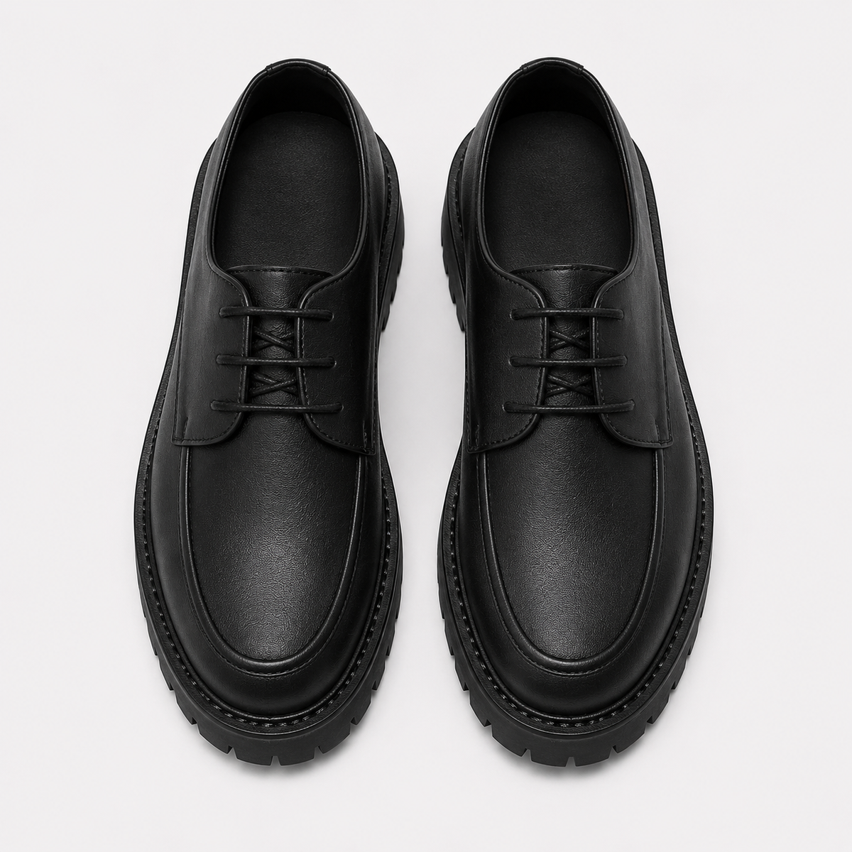 Derbies homme noirs en PU à plateforme crantée