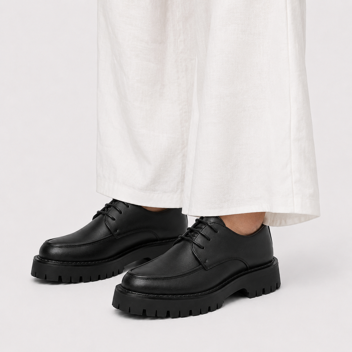Derbies homme noirs en PU à plateforme crantée