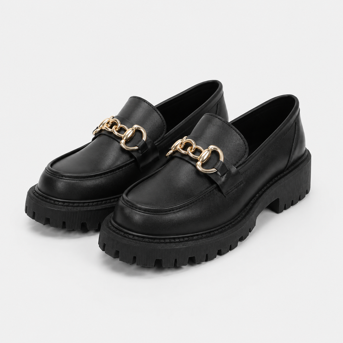 Mocassins Noirs À Chaîne Métallique