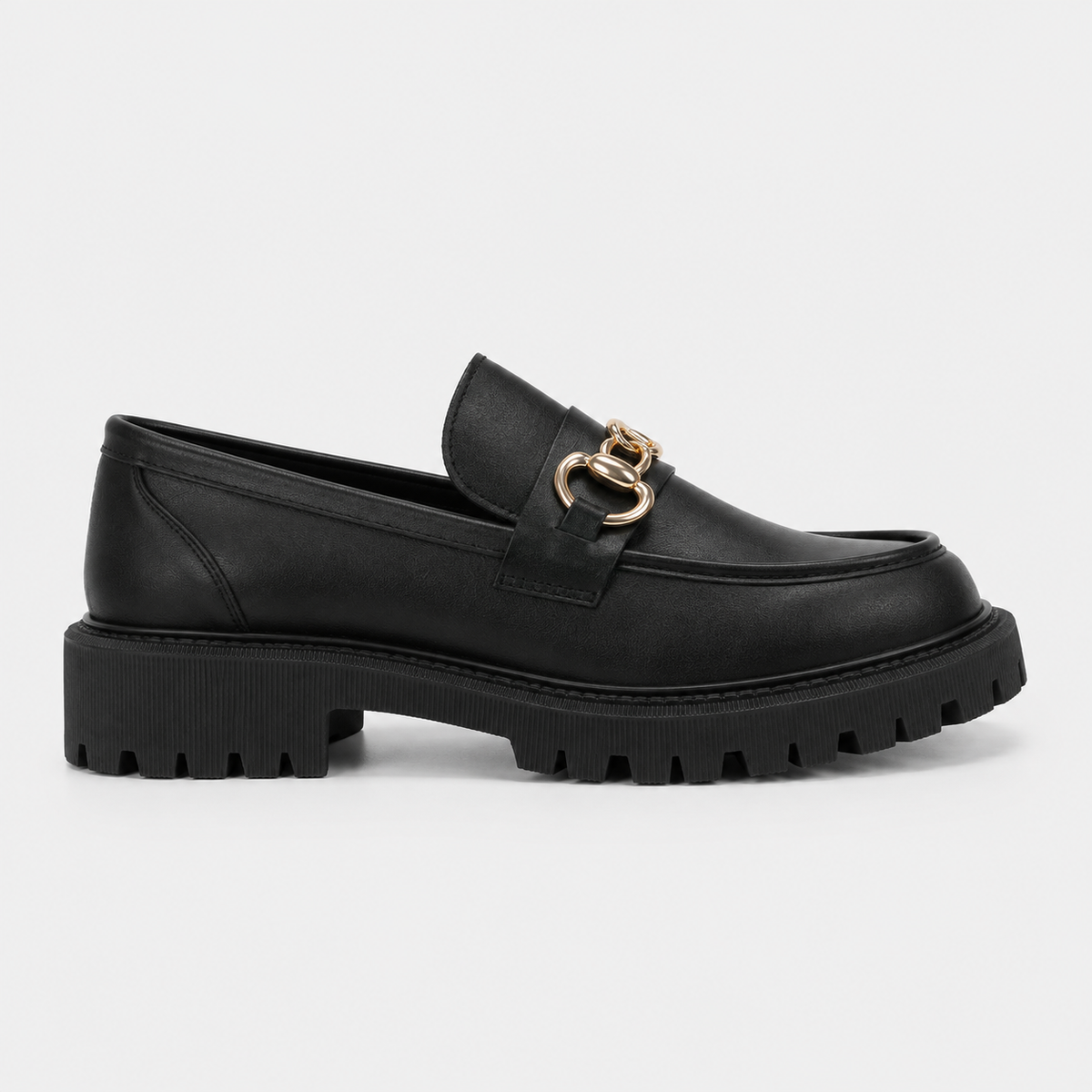 Mocassins Noirs À Chaîne Métallique