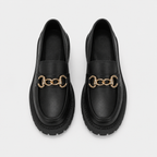 Mocassins Noirs À Chaîne Métallique
