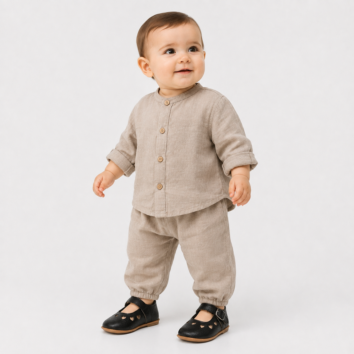 Chaussures premiers pas bébé fille noires en similicuir PU à bride