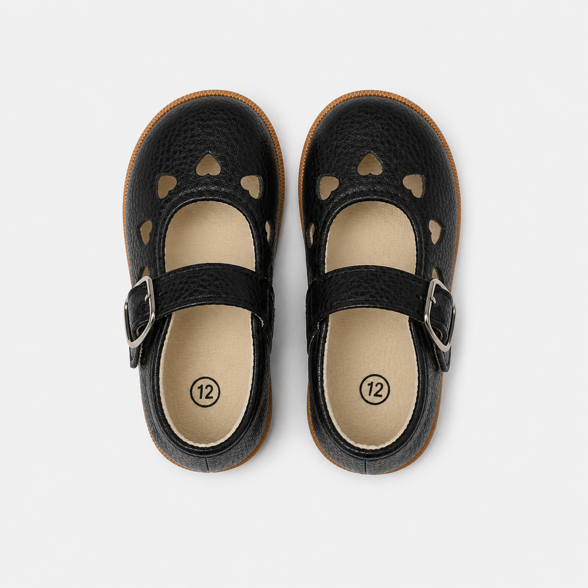 Chaussures premiers pas bébé fille noires en similicuir PU à bride