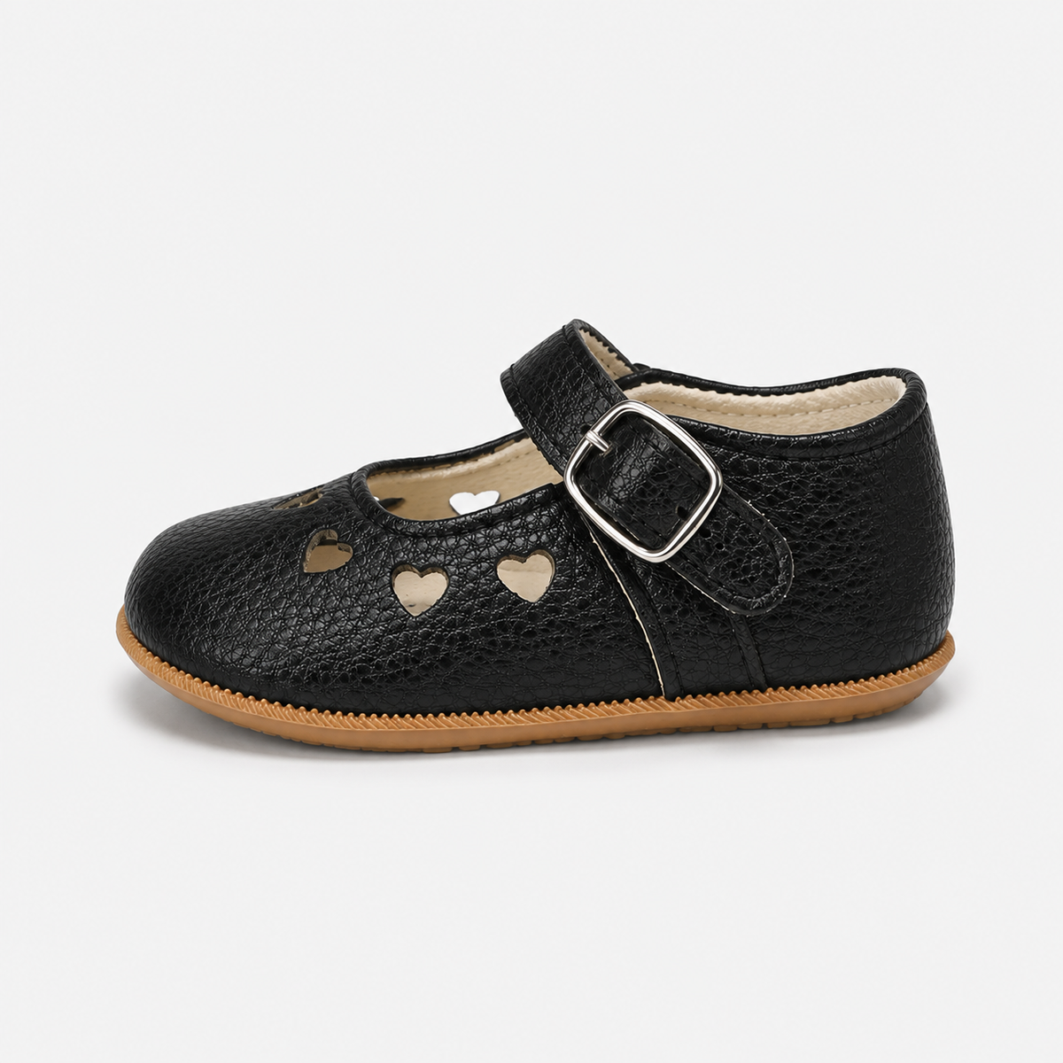 Chaussures premiers pas bébé fille noires en similicuir PU à bride