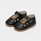 Chaussures premiers pas bébé fille noires en similicuir PU à bride