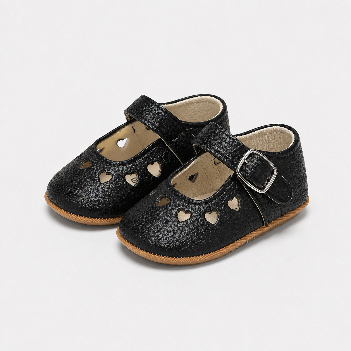 Chaussures premiers pas bébé fille noires en similicuir PU à bride