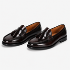 Mocassin Cuir Véritable Verni À Pompons