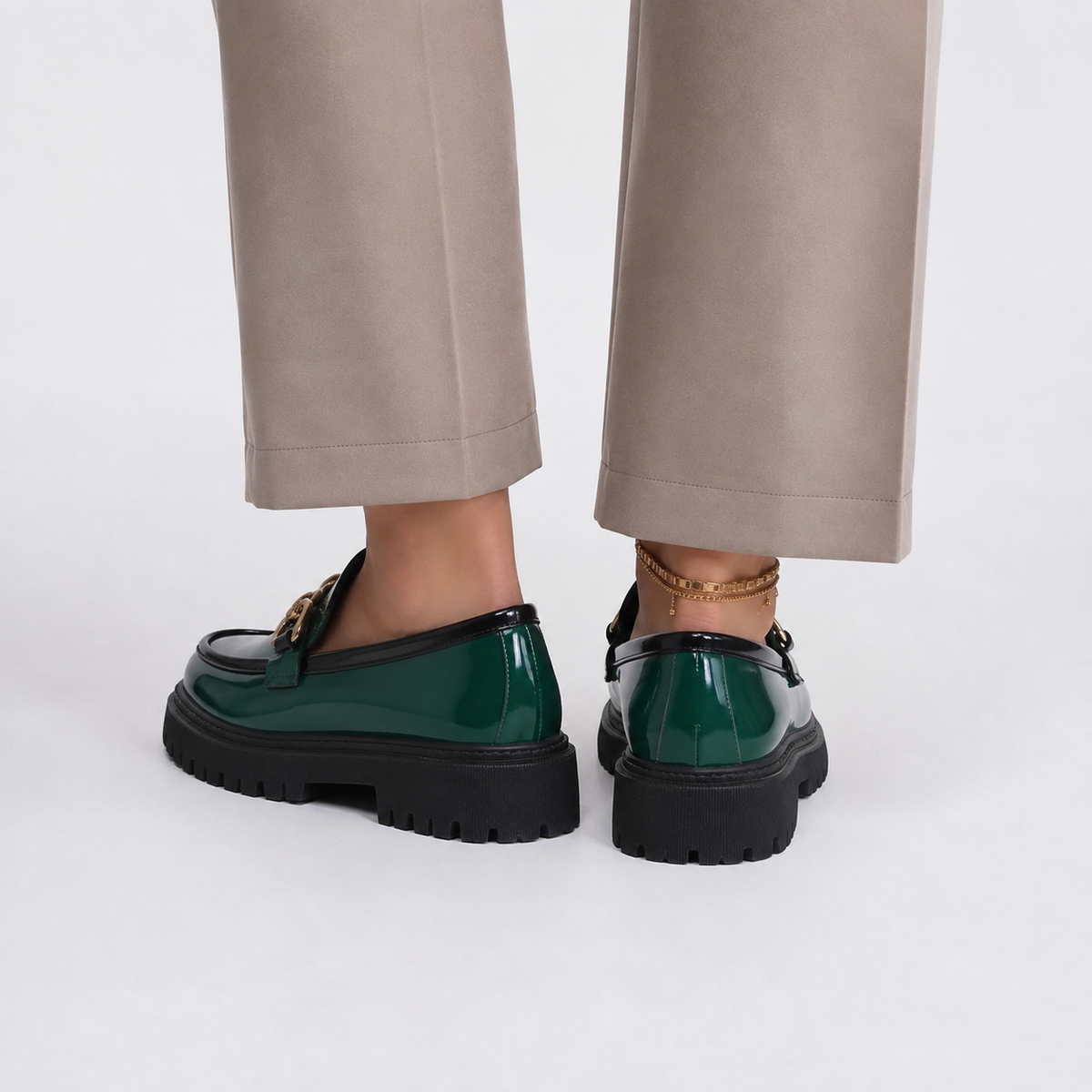 Mocassin Vert Foncé PU Verni