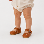 Chaussures premiers pas bébé fille marron en similicuir PU à bride boucle