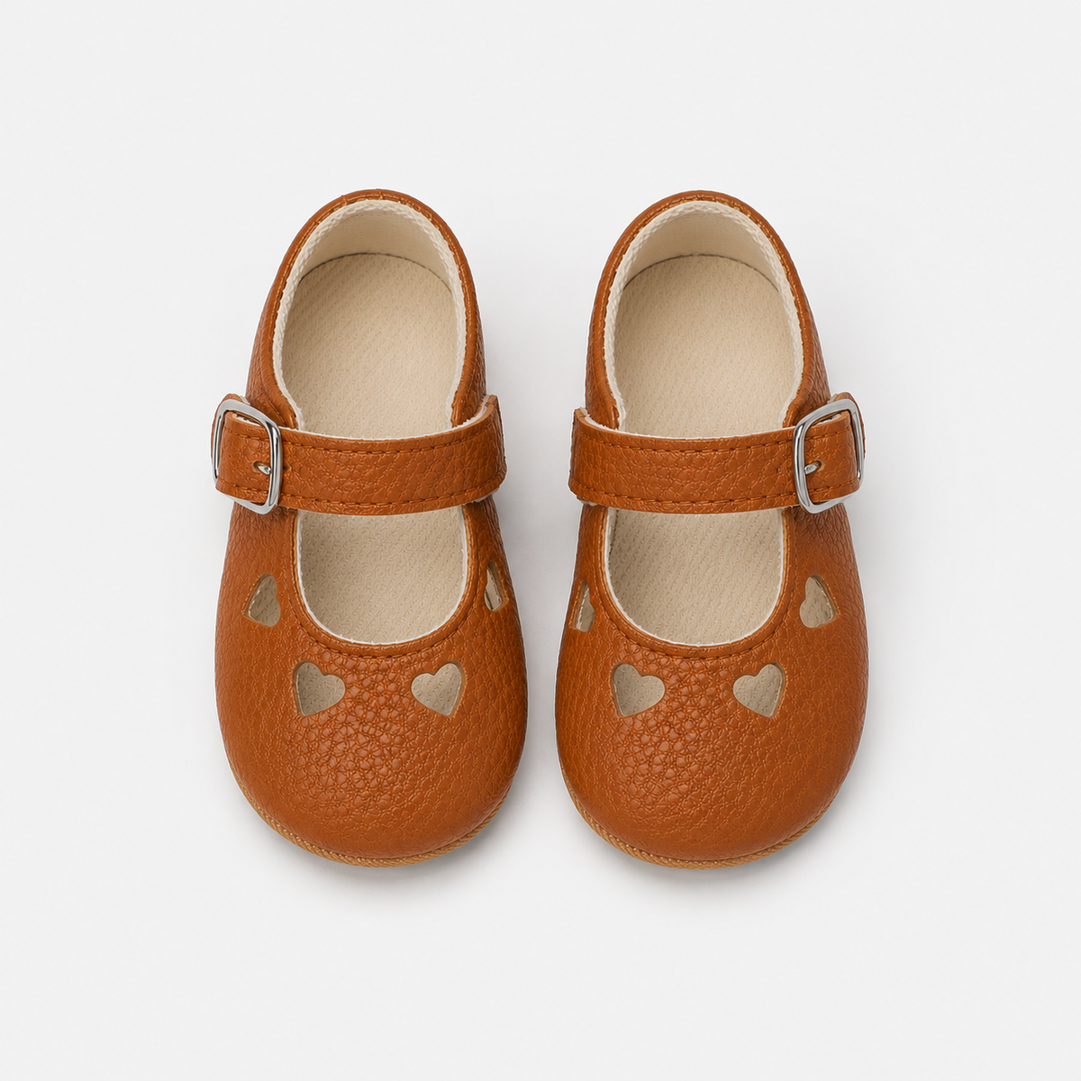 Chaussures premiers pas bébé fille marron en similicuir PU à bride boucle
