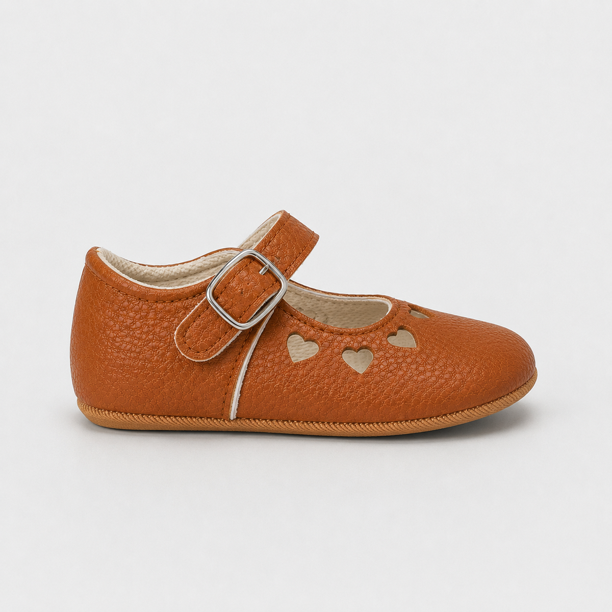 Chaussures premiers pas bébé fille marron en similicuir PU à bride boucle