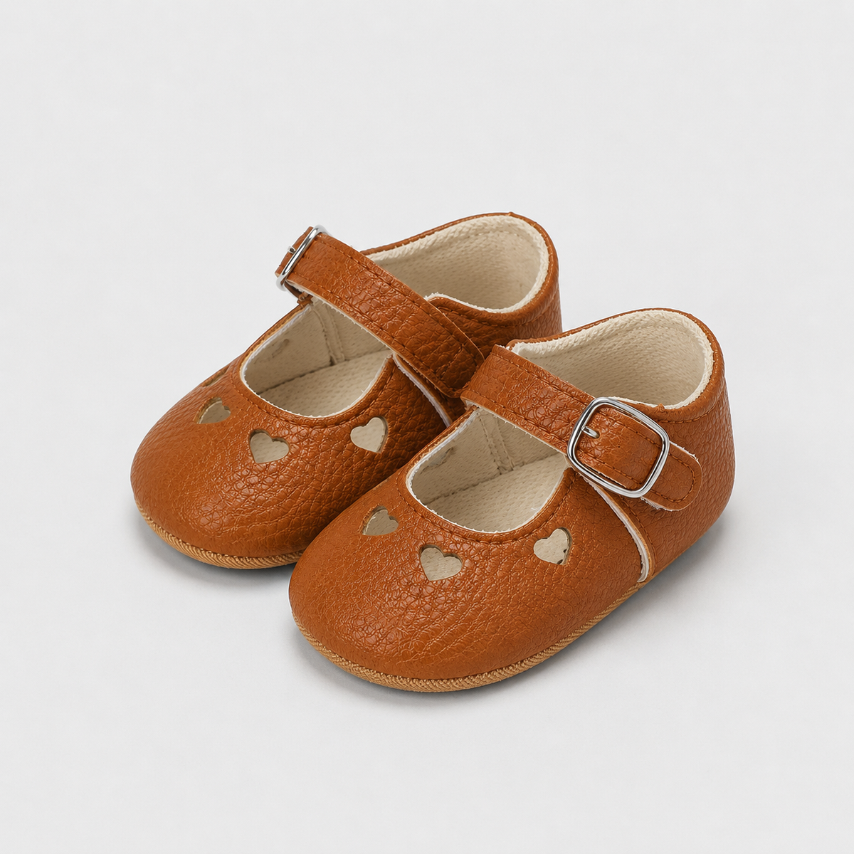 Chaussures premiers pas bébé fille marron en similicuir PU à bride boucle