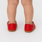 Chaussures premiers pas bébé fille rouges à cœurs, similicuir PU