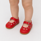Chaussures premiers pas bébé fille rouges à cœurs, similicuir PU