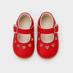 Chaussures premiers pas bébé fille rouges à cœurs, similicuir PU