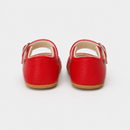 Chaussures premiers pas bébé fille rouges à cœurs, similicuir PU