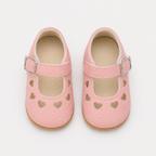 Chaussures premiers pas bébé fille roses en PU à découpes cœur