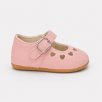 Chaussures premiers pas bébé fille roses en PU à découpes cœur