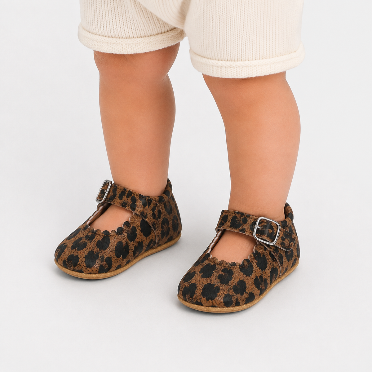 Chaussures premiers pas bébé fille léopard en PU, semelle antidérapante