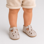 Chaussures premiers pas bébé fille beige en similicuir PU à bride en T