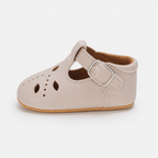 Chaussures premiers pas bébé fille beige en similicuir PU à bride en T