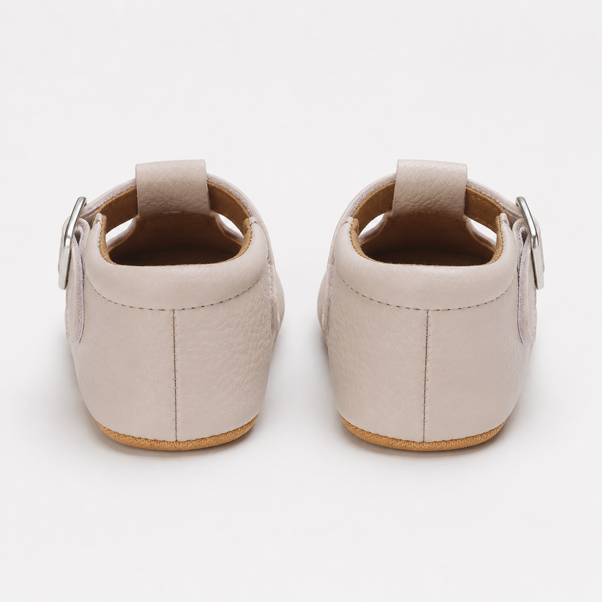 Chaussures premiers pas bébé fille beige en similicuir PU à bride en T