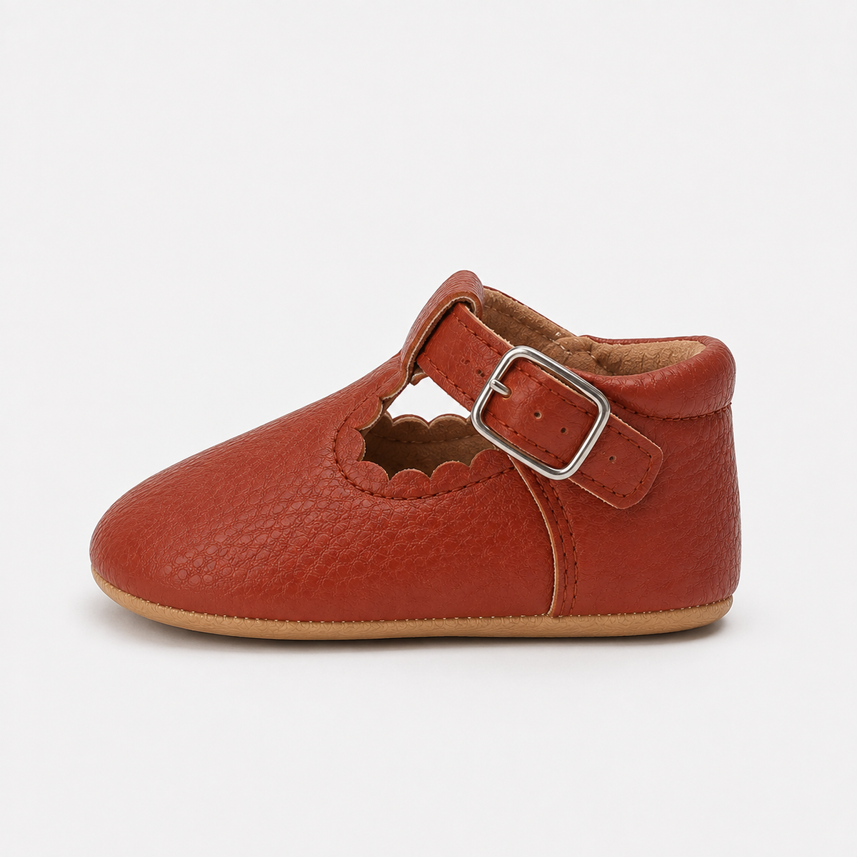 Chaussures premiers pas bébé marron à bride boucle, semelle antidérapante