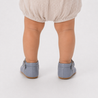 Chaussures premiers pas bébé fille bleu gris en PU à bride