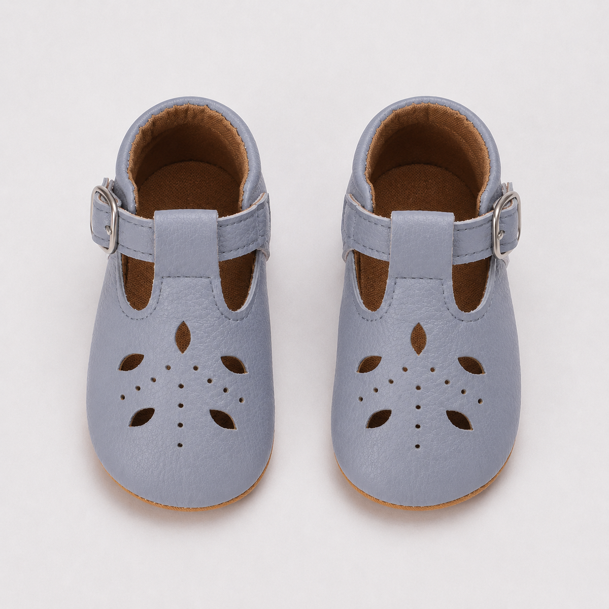 Chaussures premiers pas bébé fille bleu gris en PU à bride