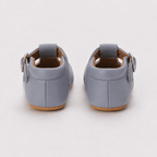 Chaussures premiers pas bébé fille bleu gris en PU à bride