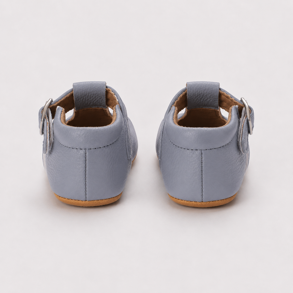 Chaussures premiers pas bébé fille bleu gris en PU à bride