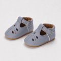 Chaussures premiers pas bébé fille bleu gris en PU à bride