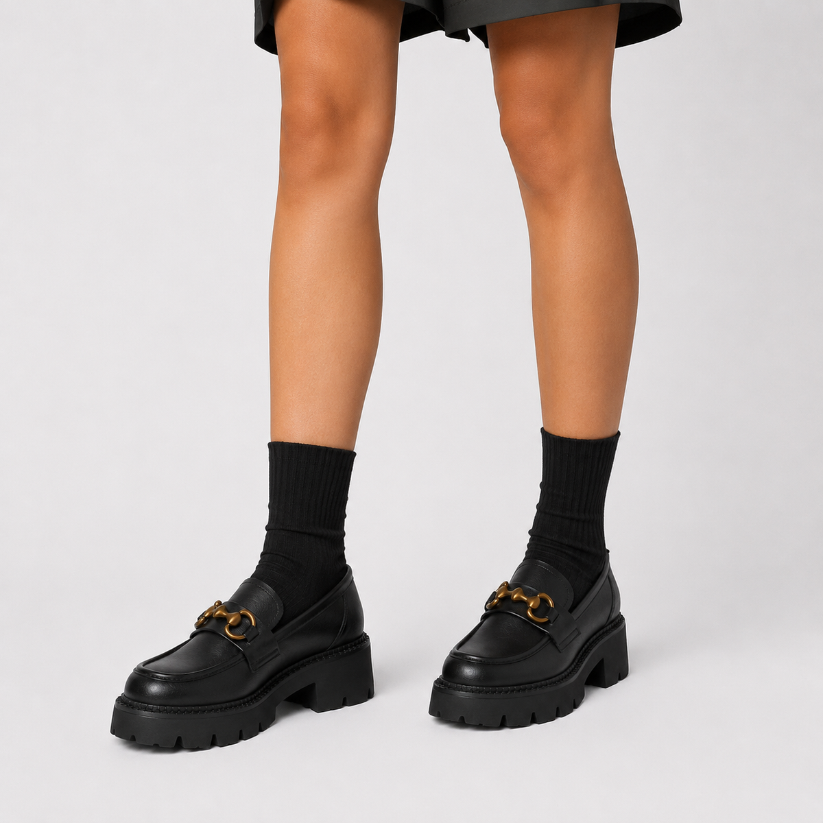 Mocassins À Plateforme Cuir Véritable Crantée