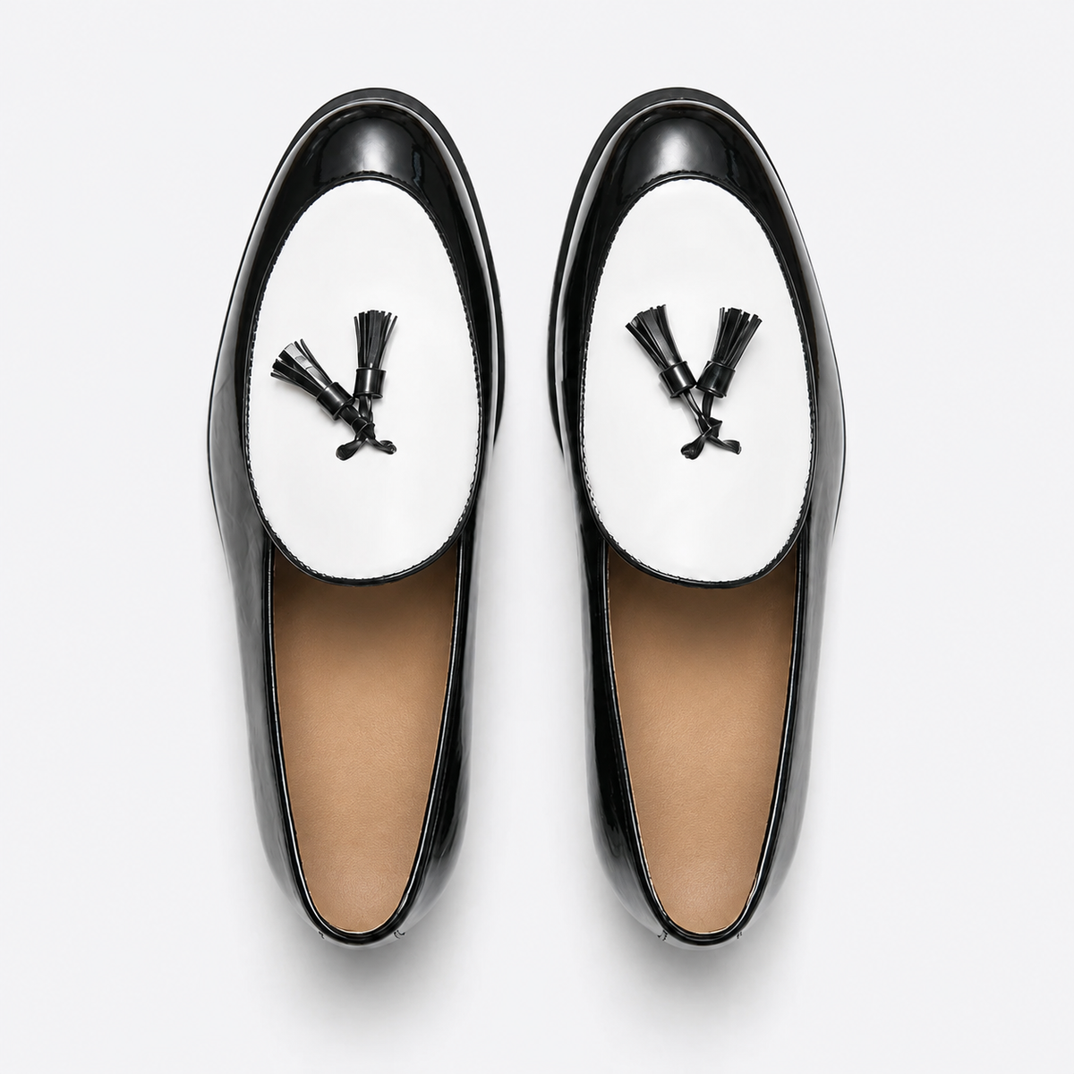 Mocassin Glands Noir Et Blanc Sans Lacets