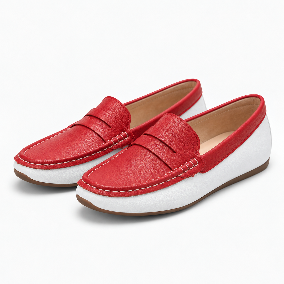 Mocassin Rouge Et Blanc Sans Lacets