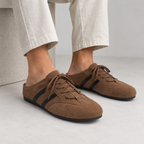 Mules homme marron à lacets, talon ouvert