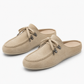 Mules homme beiges à lacets en flanelle, semelle en caoutchouc