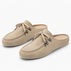 Mules homme beiges à lacets en flanelle, semelle en caoutchouc